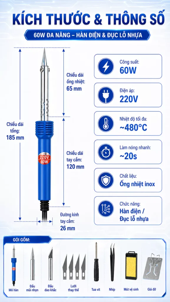 60W đa năng cho hàn điện và đục lỗ nhựa