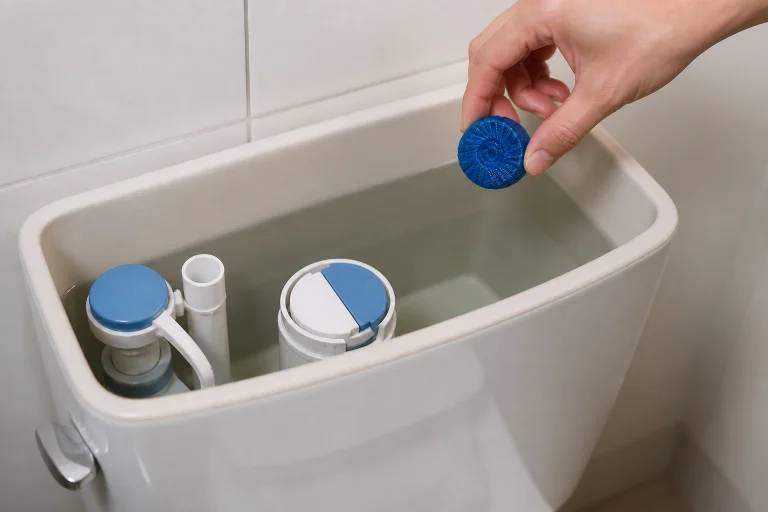 Đặt viên vào két nước